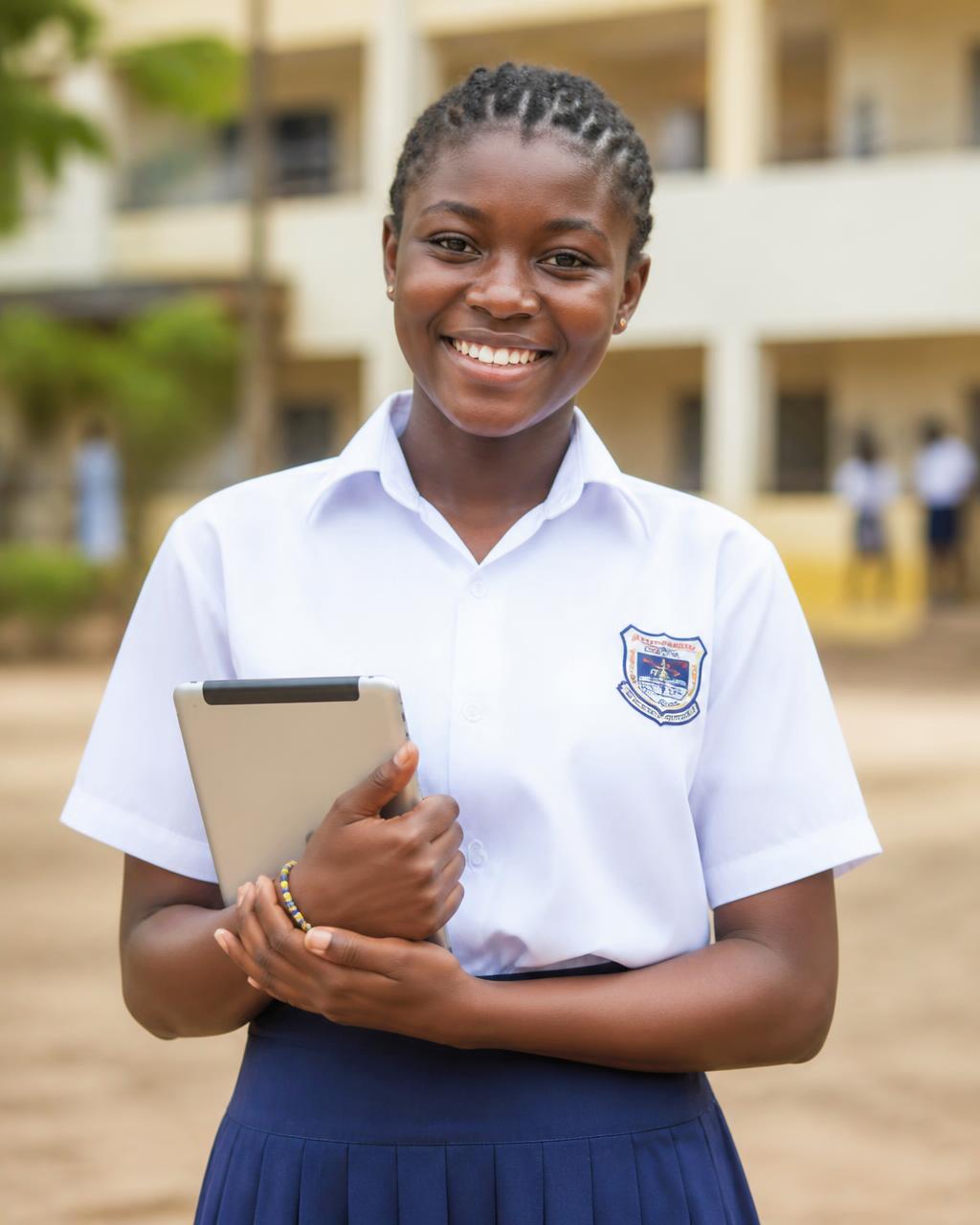 Aluna guineense com tablet a usar o Skola360